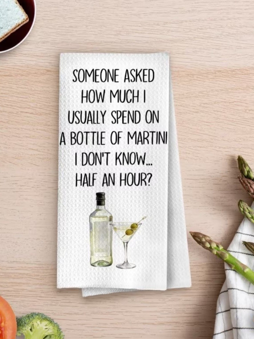 White Kitchen Towel with Martini Quote